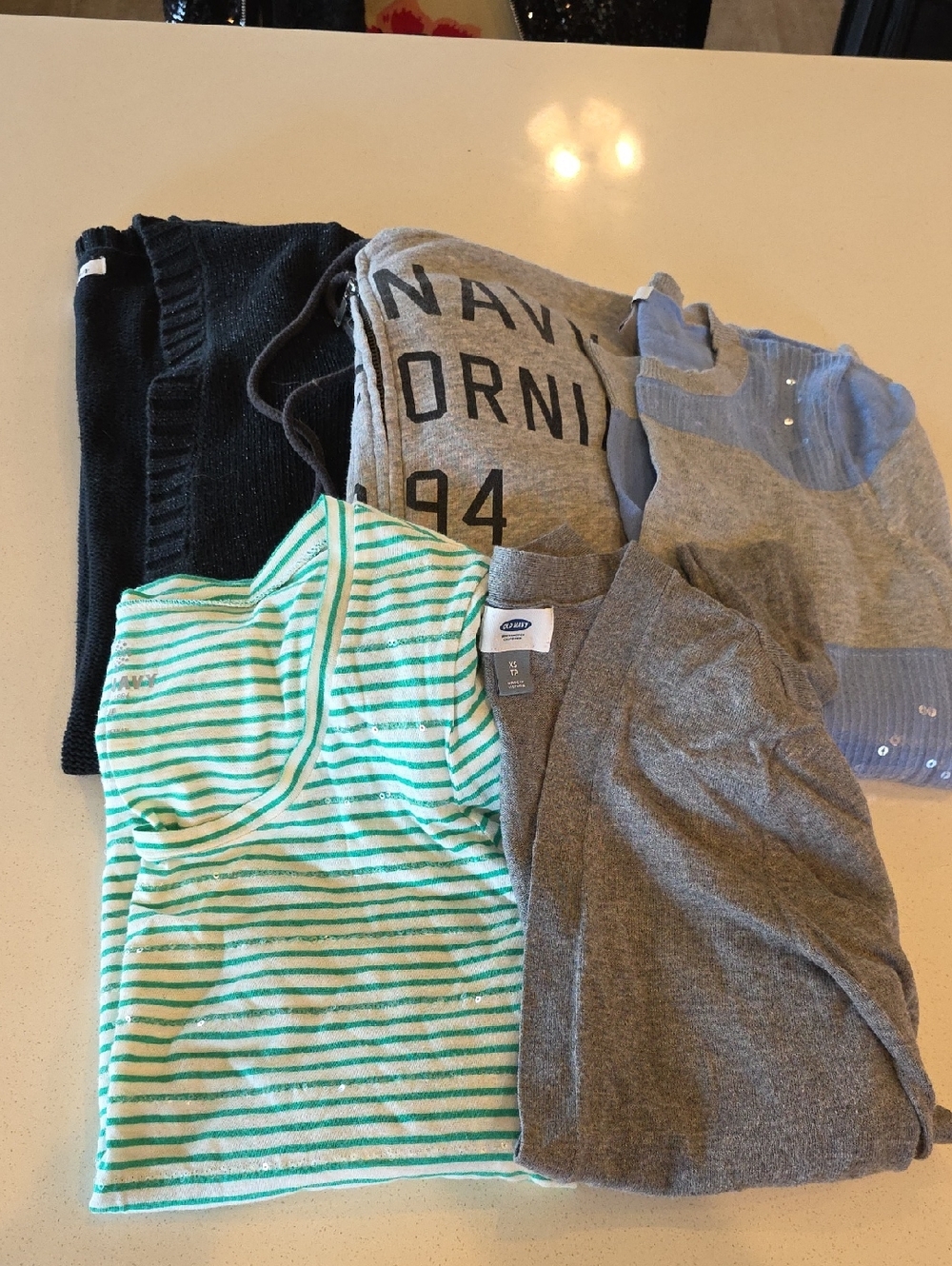 Old Navy Green & White Striped Tank Top with Mixed Gray Tees